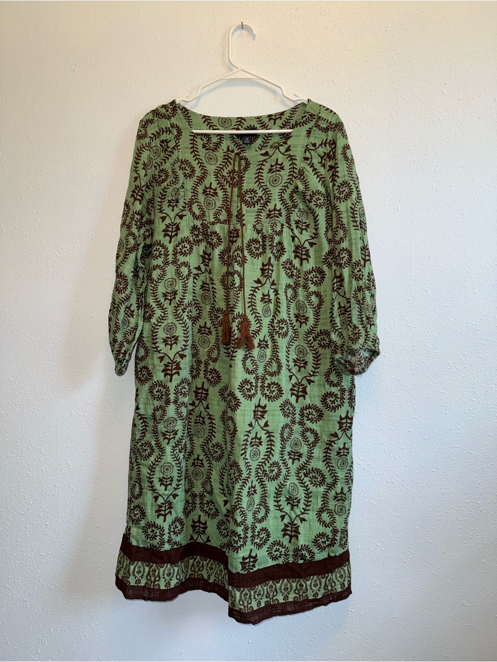 Studio Park Cotton Green and Brown Midi Dress